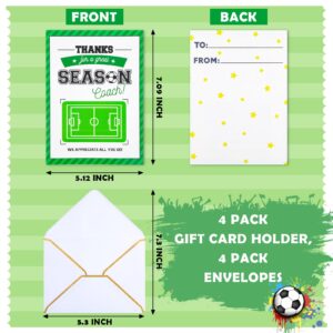 GlikCeil 4 Sets Soccer Coach Gift Card Holder Thanks Coach Gift Card Holders with Envelope Thank You for a Great Season Coach for Coach Team Gifts