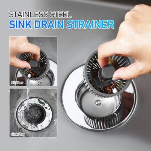 Kitchen Sink Drain Strainer Stopper - 3 in 1 Sink Drain Strainer Pop Up Sink Drain Stopper Anti-Clogging Kitchen Sink Strainer Basket for 75-90mm Sink Hole