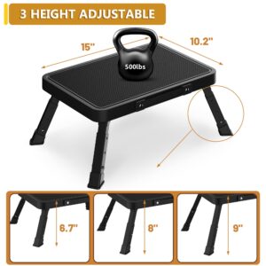 Folding Step Stool for Adults Kids, Heavy Duty Height-Adjustable Foldable Stepping Stool with Non-Slip Platform,Collapsible Foot Step Stool for Bathroom Bedroom Kitchen RVs with 500 LBS Capacity,Black