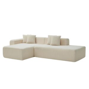 JUSTONE 105.5" Sponge Sectional Sofa Couch for Living Room, Lambswool Fabric Modern L-Shape Sectional Sofa with Chaise Lounge,Cloud Couch, Beige