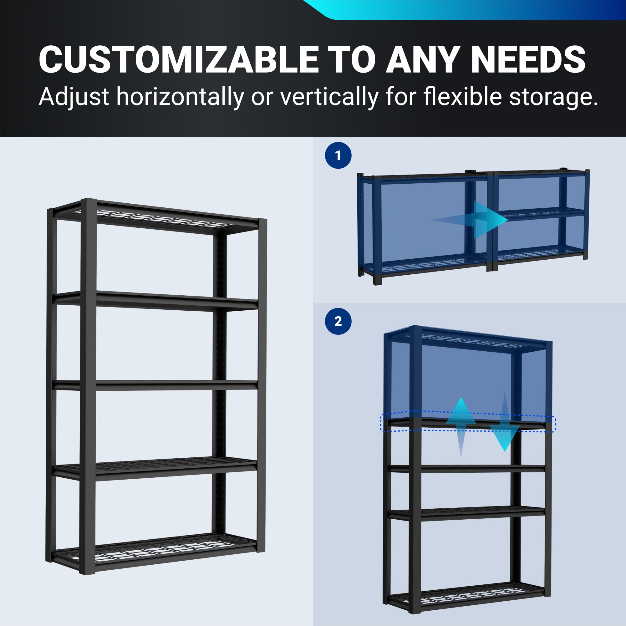 FLEXIMOUNTS 72" H Garage Shelving, 5-Tier Garage Storage Shelves, Standing Shelving Unit, Metal Wire Rack, Heavy Duty Shelving for Basement, Warehouse, 36" W x 16" D x 72" H