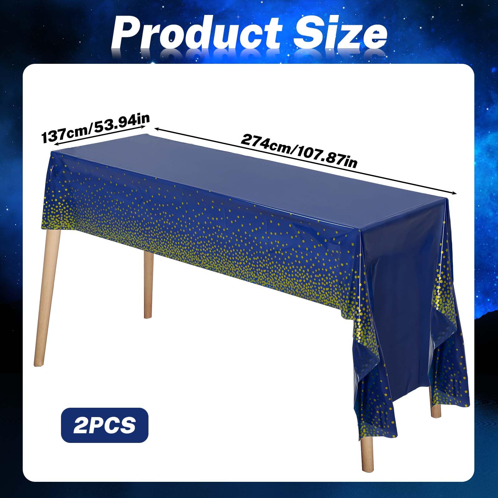 2 Pack Plastic Navy Blue Tablecloths, 54" × 108" Disposable Gold Dot Dark Blue Party Table Covers Deep Blue Table Cloths Peva Party Tablecovers for Party Decoration Fine Dining Anniversary Graduation