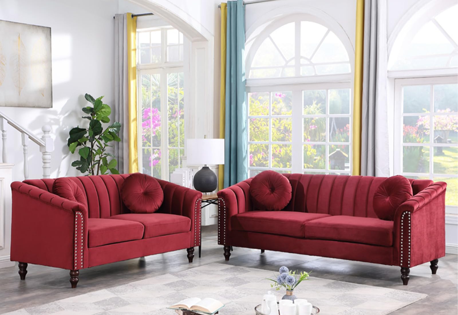 YIPDFERNOR Red Lint 3-Piece Living Room Sofa Set, Contemporary Sofa Couch Set, for Living Room Furniture Sets、Offices、Apartments（Chair）