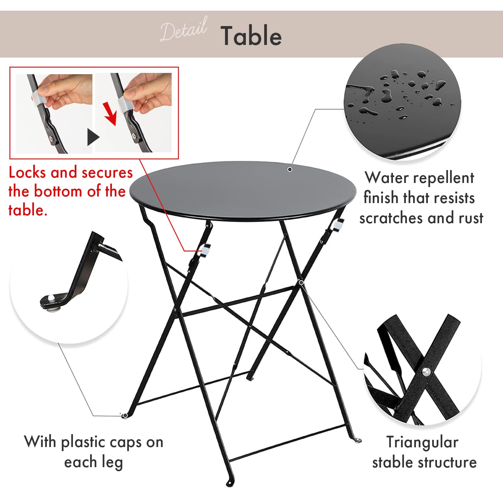 Indoor/Outdoor 3-Piece Foldable Bistro Set, Folding Outdoor Patio Furniture Sets, 2 Chairs and 1 Table, Weather-Resistant Outdoor/Indoor Conversation Set for Patio (Red)