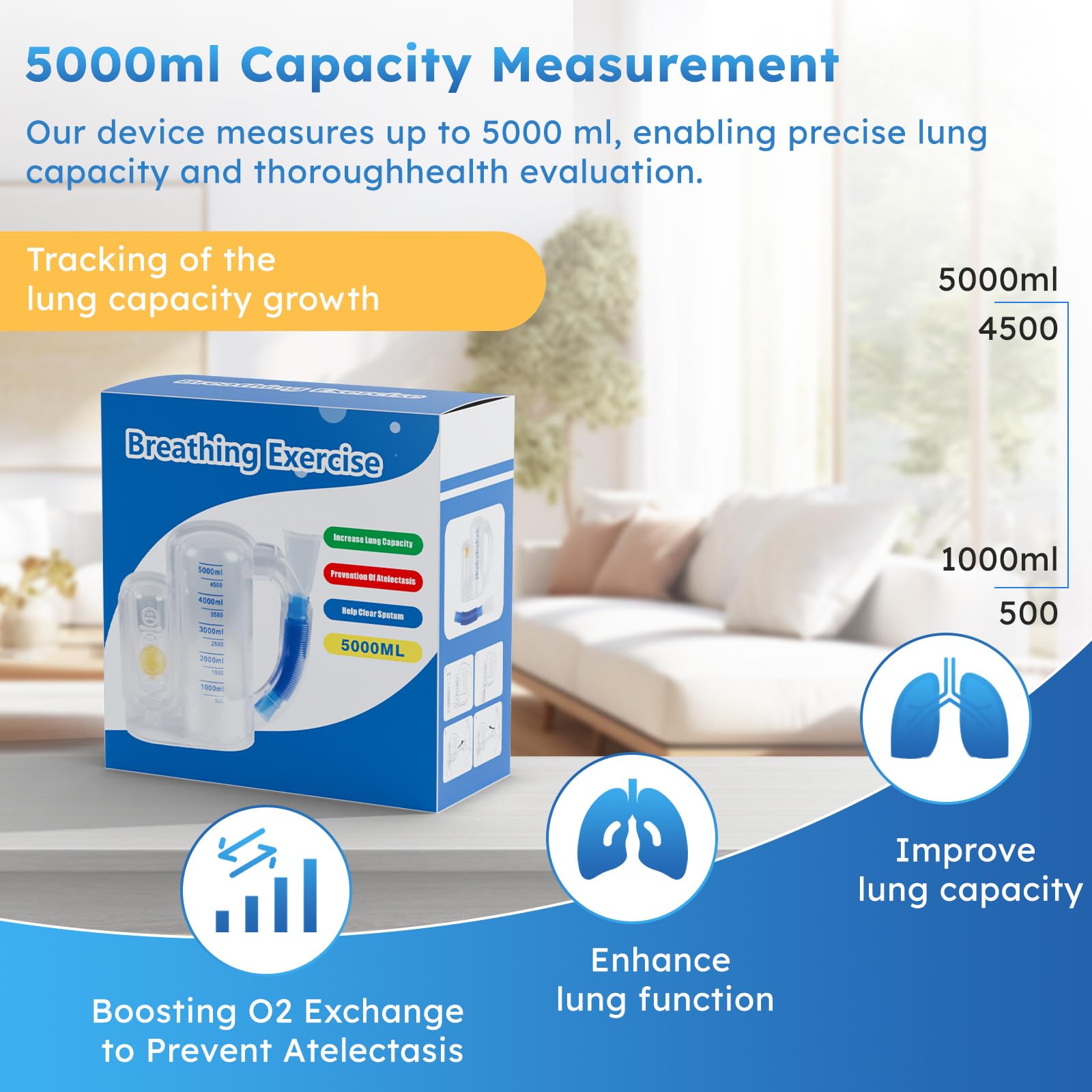 laundeet Incentive Spirometer, Blue