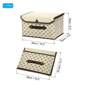 PATIKIL Fabric Collapsible Storage Bin 10.2 x 7.5 x 6.3 Inch, 3 Pcs Foldable Storage Box Cube with Lids and Handle Organizer Container for Home Bedroom Closet Clothes, Beige Plaid