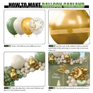 300pcs Sage Green White Sand Gold Balloons Garland Arch Kit, Different Sizes 5/10/12/18in Gold Confetti Balloon for Wedding Birthday Bridal Graduation Baptism Shower Party Decorations Supplies