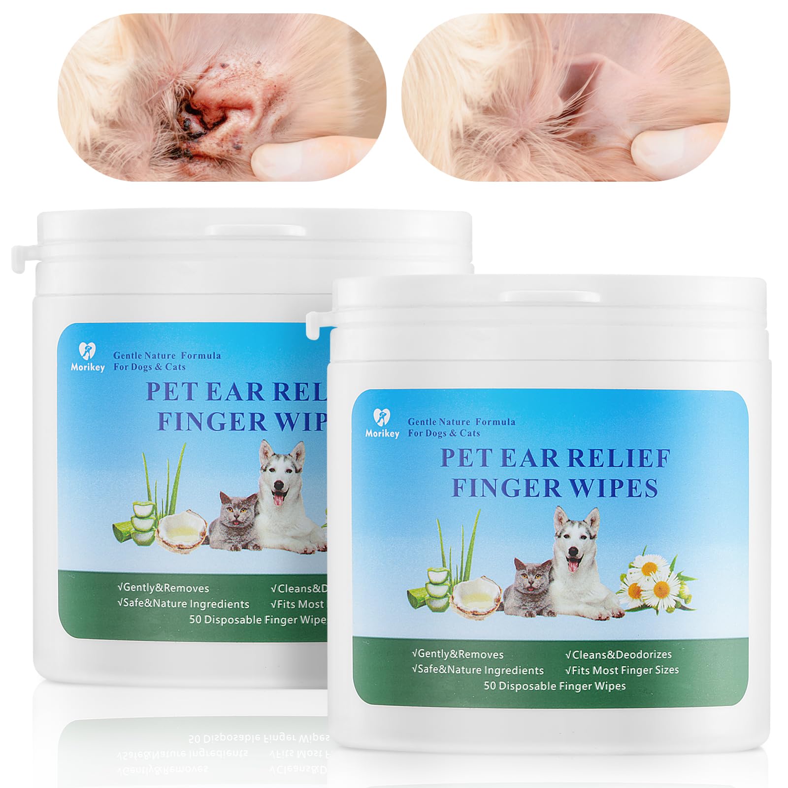 Dog Ear Finger Wipes,Pet Cleaning Ear Wipes for Dogs Cats,Natural Gently Removes Dirt&Odor,Soothes&Deodorizes-Relieve Ear Itching&Inflammation,Fresh Scent Easy Pet Ear Wipes (50)