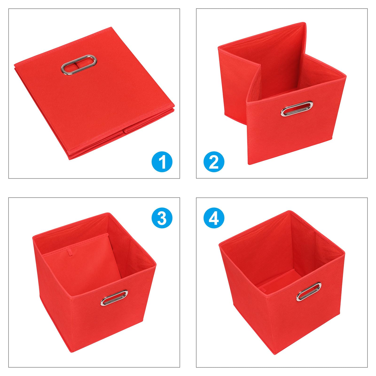 PATIKIL Foldable Storage Cube Bins, 4 Pcs Fabric Storage Bins Cube Organizer with Handle for Home Bedroom Shelf Closet Organization, Red (13"x13"x13")