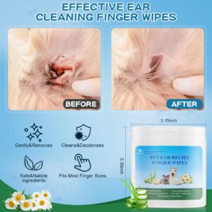 Dog Ear Finger Wipes,Pet Cleaning Ear Wipes for Dogs Cats,Natural Gently Removes Dirt&Odor,Soothes&Deodorizes-Relieve Ear Itching&Inflammation,Fresh Scent Easy Pet Ear Wipes (50)