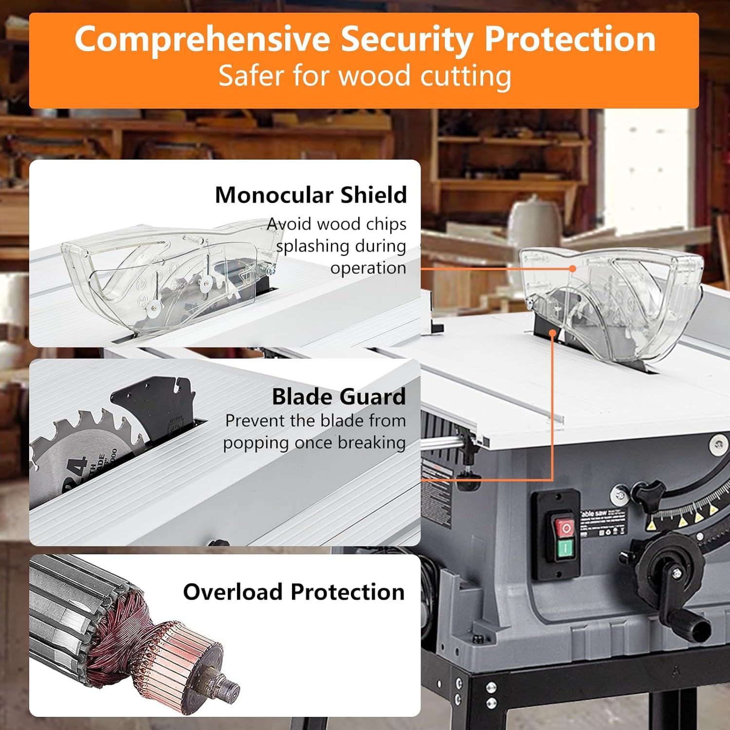 Table Saw 10 Inch, 15 Amp 5000RPM Powerful Tablesaw With Stand & Protective Cover, 36 X 25 Inch Tabletop Saw 90° Cross Cut & 0-45° Bevel Cut, Adjustable Depth, for Woodworking, Metal, Plastic (Black)