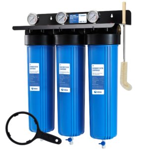 hqua wf3-01 3-stage whole house water filtration system, reduces heavy metals (lead, mercury, copper, nickel, chromium), chloramine, sediment, odor, and voc’s (sediment heavy metal carbon 3 stage)