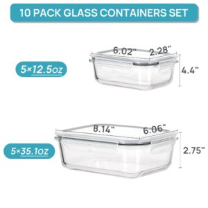 Vtopmart 10 Pack Glass Food Storage Containers with Lids, Meal Prep Containers, Airtight Lunch Containers Bento Boxes with Snap Locking Lids, for Microwave, Oven, Freezer and Dishwasher