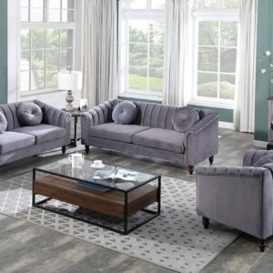 YIPDFERNOR Purple Lint 3-Piece Living Room Sofa Set, Contemporary Sofa Couch Set, for Living Room Furniture Sets、Offices、Apartments（Loveseat）