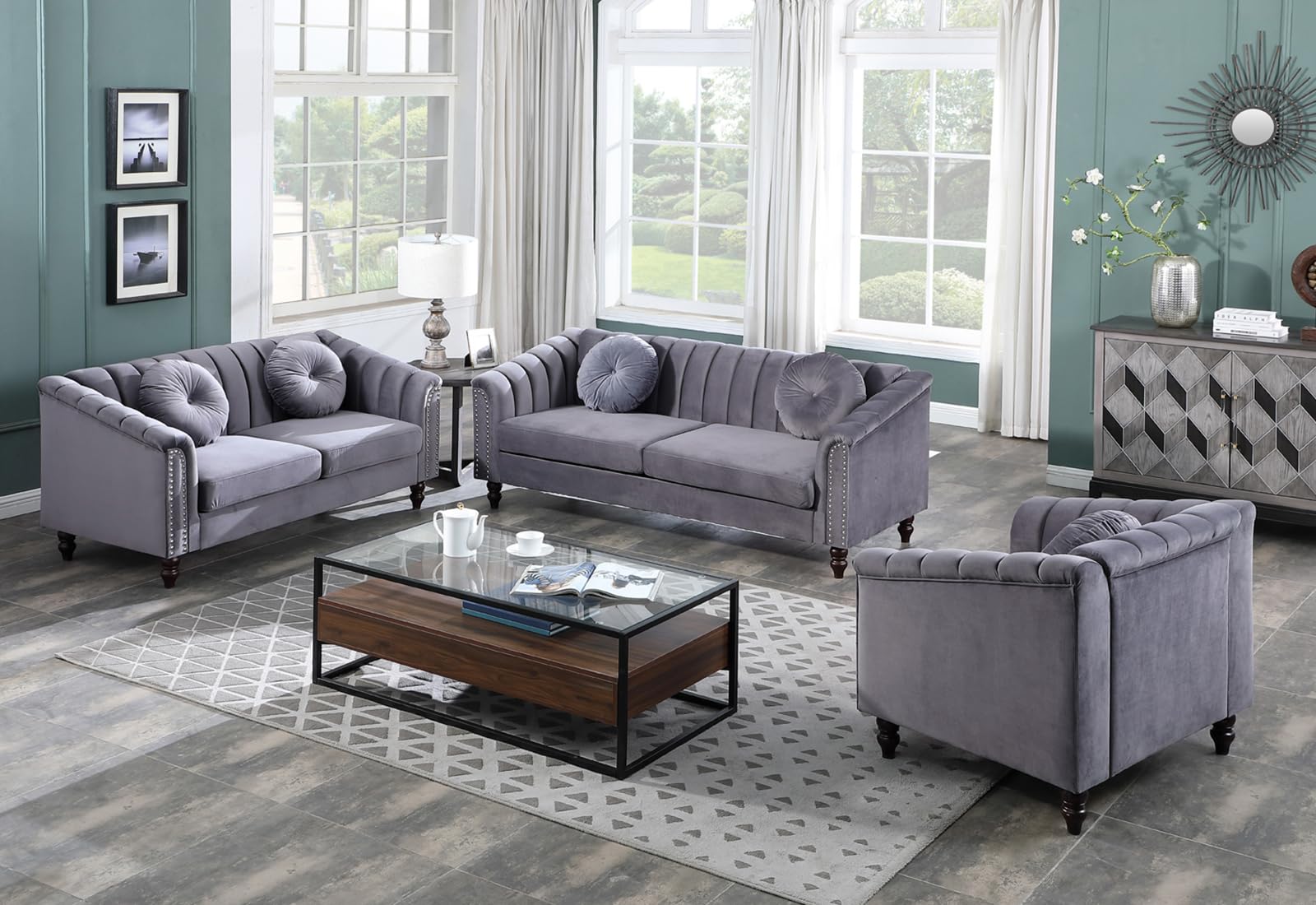 YIPDFERNOR Purple Lint 3-Piece Living Room Sofa Set, Contemporary Sofa Couch Set, for Living Room Furniture Sets、Offices、Apartments（Loveseat）