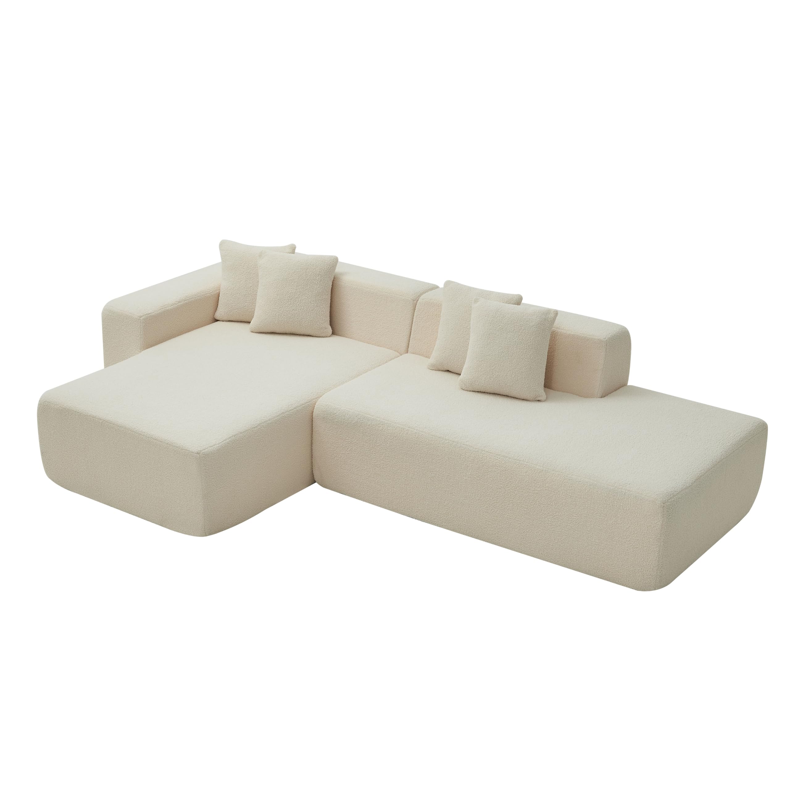 JUSTONE 105.5" Sponge Sectional Sofa Couch for Living Room, Lambswool Fabric Modern L-Shape Sectional Sofa with Chaise Lounge,Cloud Couch, Beige