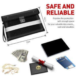 Vailoin Upgraded Lockable Fire Proof Money Bag for Cash,Locking Fireproof Envelope Bag with Water Resistant Zipper,Fire water Proof Small Bank Bag with Lock,Documents,Passport (11"x7.7",Black)