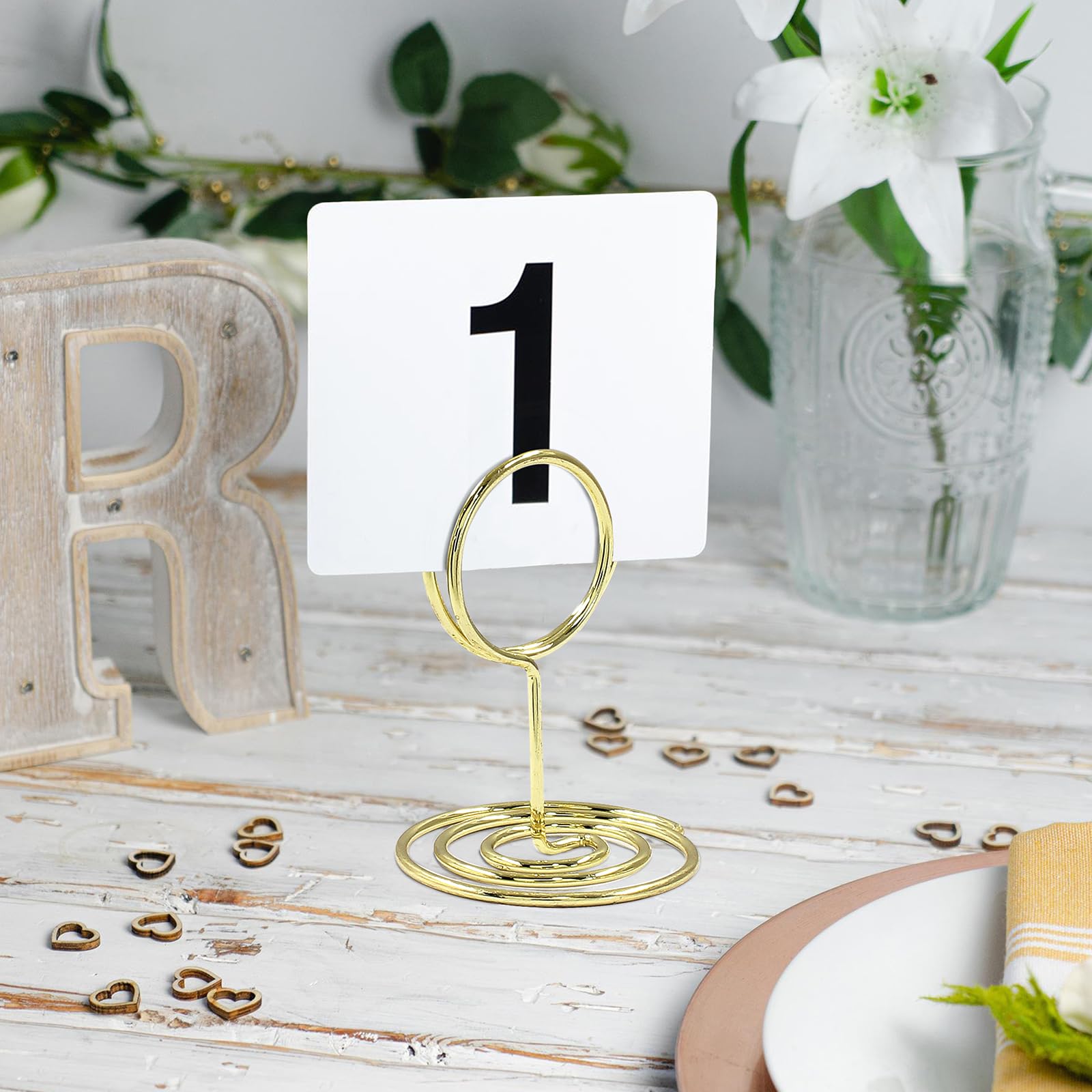 Waziaqoc 10Pcs Table Number Holders, Mini Round Place Card Holder, 2 Inch Short Table Number Stands for Wedding Party Graduation (Gold)