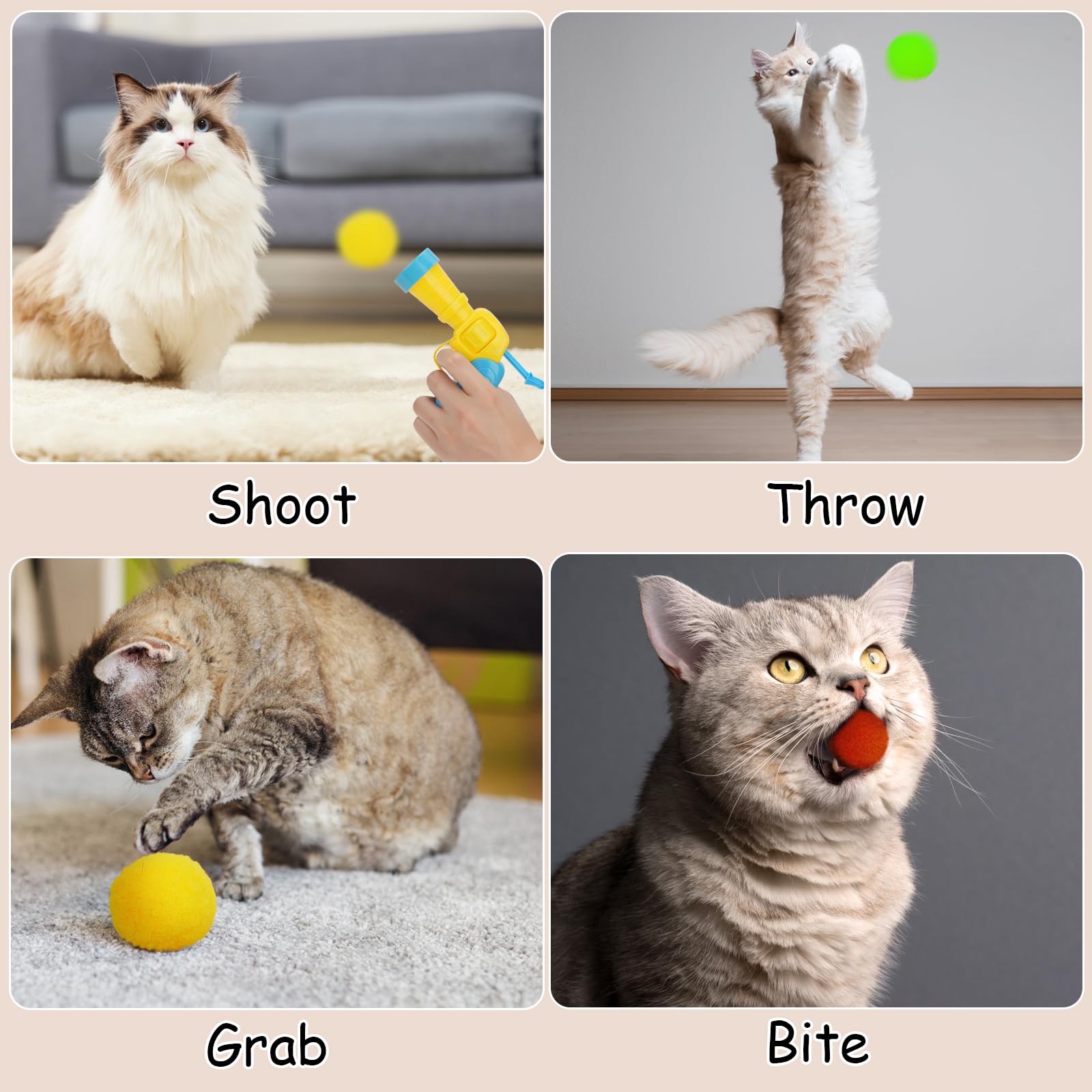 C-PASSION Cat Toy Ball Launcher Gun,Cat Fetch Toy Gun Shooter,Plush Ball Shooting Gun with 30Pcs Plush Balls,Toys Interactive for Indoor Cats Enhances Exercise,Cute Kitten Kitty Toys