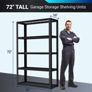 FLEXIMOUNTS 72" H Garage Shelving, 5-Tier Garage Storage Shelves, Standing Shelving Unit, Metal Wire Rack, Heavy Duty Shelving for Basement, Warehouse, 36" W x 16" D x 72" H