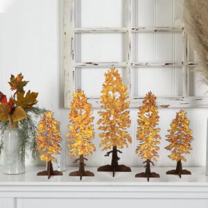 DAZONGE Fall Decor - 5PCS Wooden Free Standing Fall Trees Signs - Fall Decorations for Home - Rustic Decorative Fall Trees Table Centerpiece for Shelf Mantel Decor