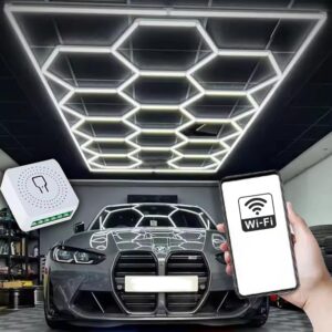 hexagon led lights for garage ceiling - ultra-bright honeycomb design with smart switch, alexa & google home compatible, hex lights perfect for home gym, shop lighting, workshop and garage lighting