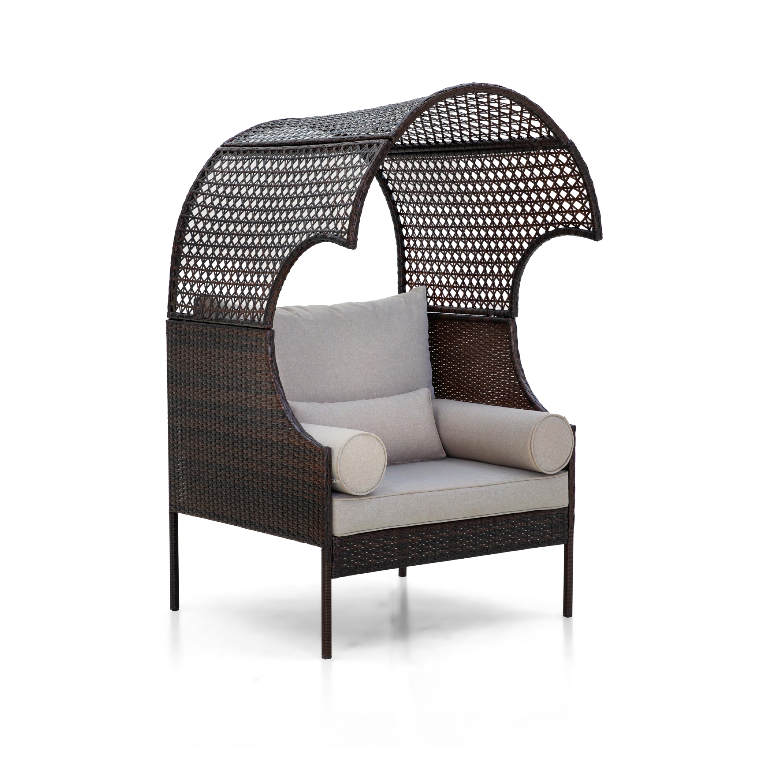 Sophia & William Outdoor Couch Egg Lounge Chair - Wicker Sofa for Patio with Removable Canopy, Rattan Single Sofa with High Backrest and Anti-Slip Cushions