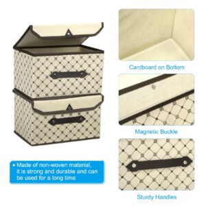 PATIKIL Fabric Collapsible Storage Bin 10.2 x 7.5 x 6.3 Inch, 3 Pcs Foldable Storage Box Cube with Lids and Handle Organizer Container for Home Bedroom Closet Clothes, Beige Plaid