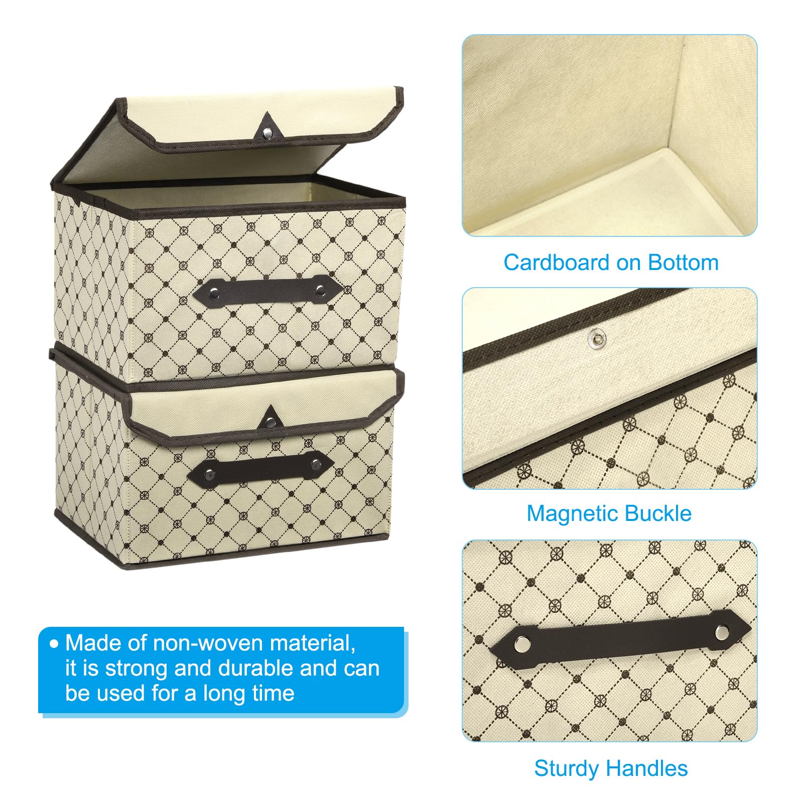 PATIKIL Fabric Collapsible Storage Bin 10.2 x 7.5 x 6.3 Inch, 3 Pcs Foldable Storage Box Cube with Lids and Handle Organizer Container for Home Bedroom Closet Clothes, Beige Plaid