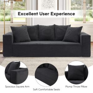 SumKea 3 Seater Sofa with 5 Pillows, Modern Minimalist Couch for Living Room, 89'’ Oversized Sofa with Extra Deep Seats, Vegan Corduroy Couch, Black