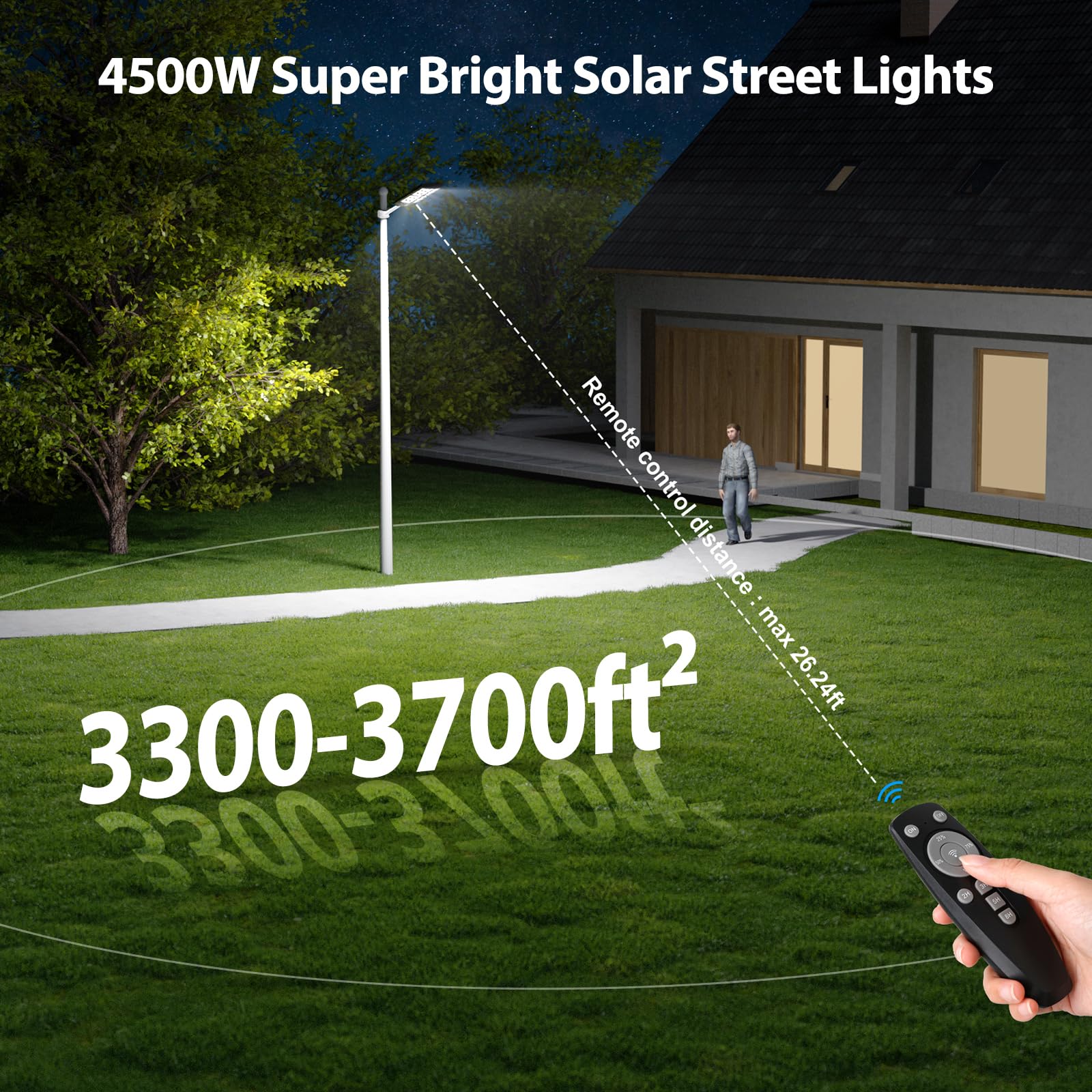 4500W Street Lights Solar Powered, 4500000LM Solar Street Lights for Outside, 2700K/4200K/6500K Dimmable Solar Street Lights Outdoor Waterproof IP66 Dusk to Dawn for Parking Lot, Pole, Garden, Yard