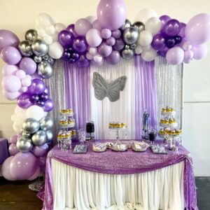 HKYOOD 128Pcs Purple Balloons Garland Arch Kit - 18 12 10 5 inch Pastel Purple Metallic Purple Metallic Silver Latex Balloon for Birthday Baby Shower Bridal Shower Wedding Princess Party Decorations