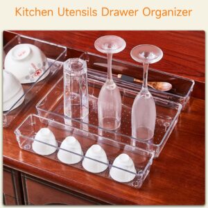 DCA Clear Plastic Drawer Organizers, Large Size Versatile Bathroom and Vanity Drawer Organizer Trays (4)