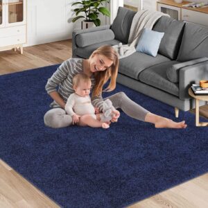 JOLENE.K Plush Rug 2x3 Small Carpet for Bedroom Blue Entryway Rug Non Slip Shag Rug Soft Fluffy Carpet Indoor Rug Front Door Mat Shaggy Aesthetic Nursery Rug Non Shedding Solid Rug, Navy