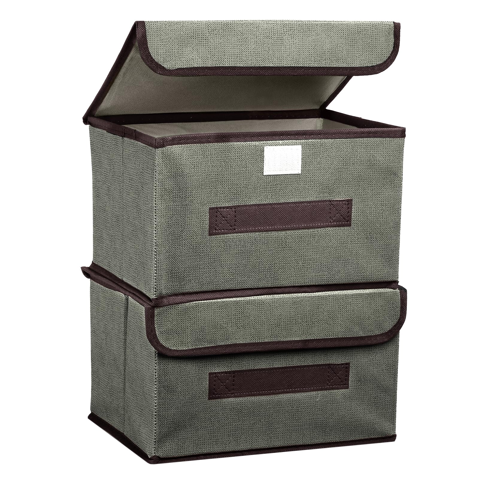 PATIKIL Fabric Collapsible Storage Bin 10.2 x 7.5 x 6.3 Inch, 2 Pcs Foldable Storage Box Cube with Lids and Handle Organizer Container for Home Bedroom Closet Clothes, Grey