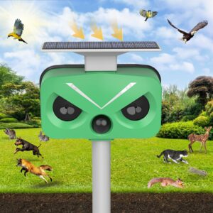 Upgraded Solar Ultrasonic Animal Repellent, Outdoor Powered Squirrels Deterrent with Motion Sensor,Sound and LED Flashing,Waterproof Deer Repeller,Animal Repellent for Cat Dog Bird Rabbit Wild 028