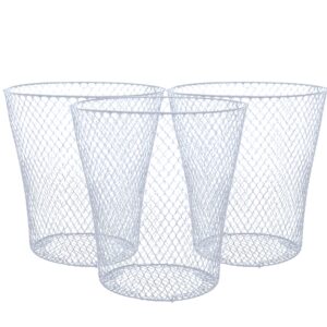 boss class bcl wire mesh round waste basket, 9in (white, pack of 3) lightweight trash can open top wastebasket recycling bins desk office school garbage cans home essential & custom storage carrier