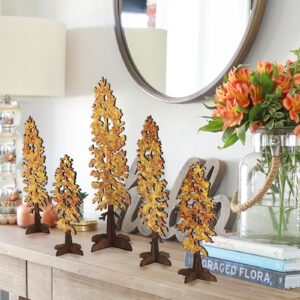 DAZONGE Fall Decor - 5PCS Wooden Free Standing Fall Trees Signs - Fall Decorations for Home - Rustic Decorative Fall Trees Table Centerpiece for Shelf Mantel Decor