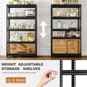 Kilyssa 72" H Storage Shelving Unit, 5-Tier Adjustable Heavy Duty Garage Shelves Metal Organizer Utility Rack, Black, 31.5" L x 16" W x 72" H for Kitchen Pantry Basement Bathroom Laundry