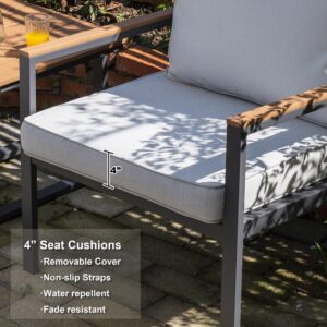 KMX Aluminum Patio Furniture Set, 4-Piece Conversation Sofa Set with High Backrests, Off-White Cushions and a Chic Table - Outdoor Conversation Sofa Set for All-Weather. Easy Install, Rust-Proof