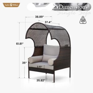 Sophia & William Outdoor Couch Egg Lounge Chair - Wicker Sofa for Patio with Removable Canopy, Rattan Single Sofa with High Backrest and Anti-Slip Cushions