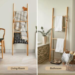 Wooden Blanket Ladder, 5.4 Ft, Blanket Quilt Towel Holder Rack Decorative Ladder, Multi-style Ladder Shelf For Living Room Bedroom Bathroom Home Decor