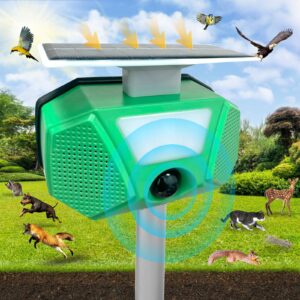 2024 solar ultrasonic animal repeller, cat repellent outdoor, dog, squirrel, raccoon, skunk, rabbit, fox, deer, bird etc.motion detection, led flashing light 027