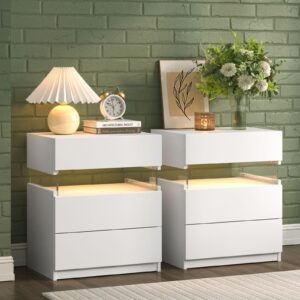 i-aplus night stand set 2 led night stand for bedroom modern led bedside table with 3 drawers end side table