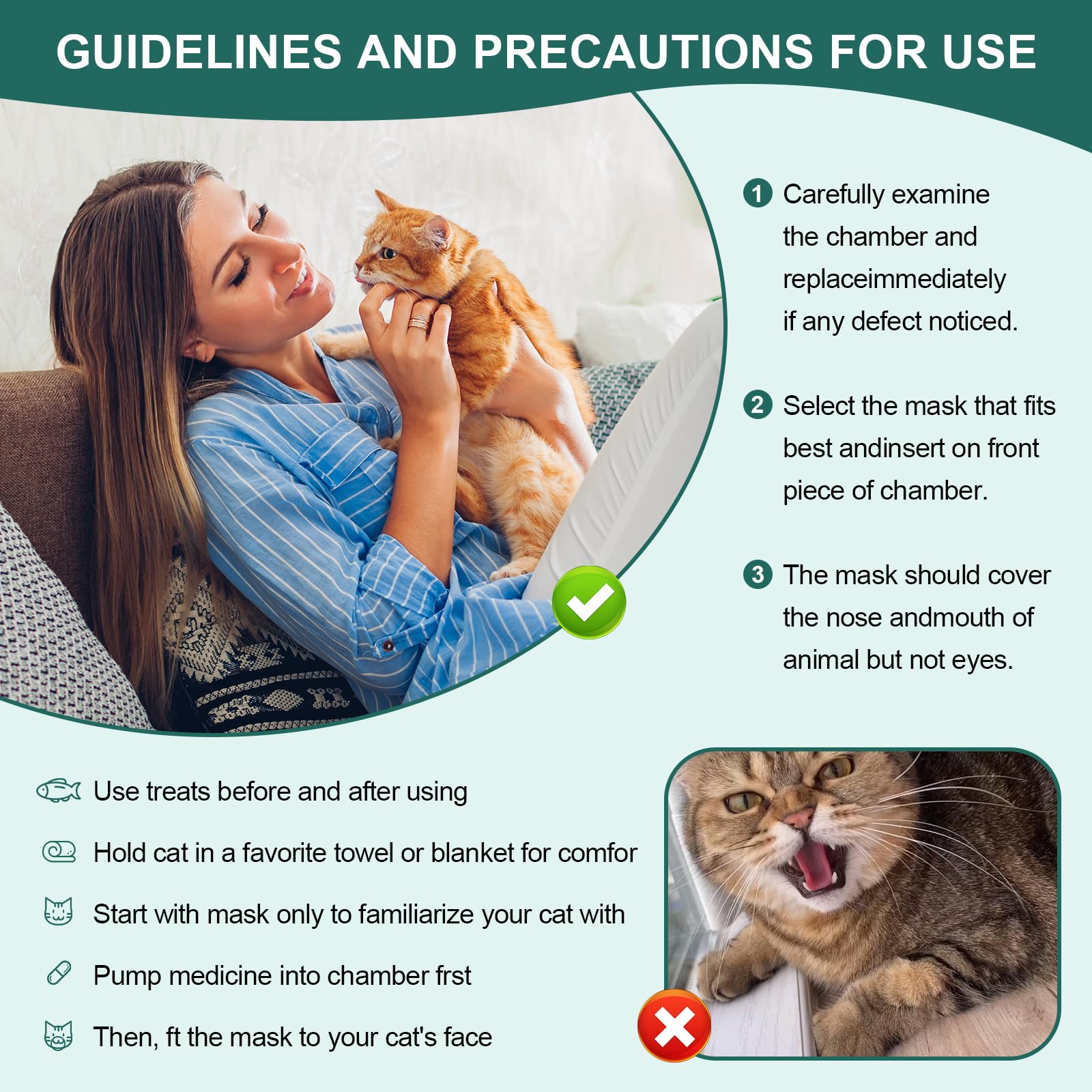 Malihome Cat Handheld Inhaler Spacer with 2 Masks Helps with Breathing & Delivering Medication Fits