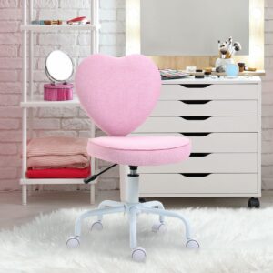 HOMCOM Heart Love Back Armless Office Chair, Comfortable Desk Chair with Adjustable Height, Cute Fabric Vanity Chair with 360 ° Swivel Wheels, Pink