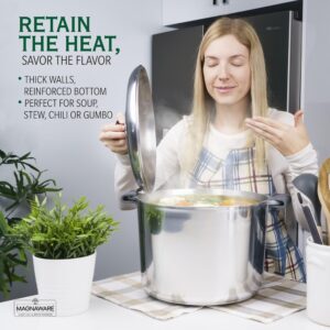 18 Quart Cast Aluminum Large Stock Pot with Lid - Durable & Lightweight Soup Pot with Even Heat Distribution & Retention - Professional Cookware Stockpot with Silicone Handle