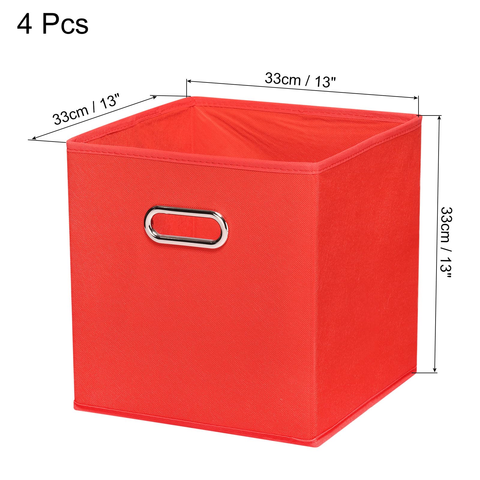 PATIKIL Foldable Storage Cube Bins, 4 Pcs Fabric Storage Bins Cube Organizer with Handle for Home Bedroom Shelf Closet Organization, Red (13"x13"x13")