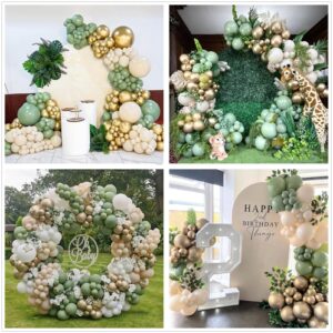 300pcs Sage Green White Sand Gold Balloons Garland Arch Kit, Different Sizes 5/10/12/18in Gold Confetti Balloon for Wedding Birthday Bridal Graduation Baptism Shower Party Decorations Supplies