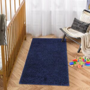 JOLENE.K Plush Rug 2x3 Small Carpet for Bedroom Blue Entryway Rug Non Slip Shag Rug Soft Fluffy Carpet Indoor Rug Front Door Mat Shaggy Aesthetic Nursery Rug Non Shedding Solid Rug, Navy